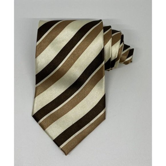Karl Knox Mens Brown Neutral Striped Tie Mens Neckwear Handmade 100% Polyester - Picture 2 of 10